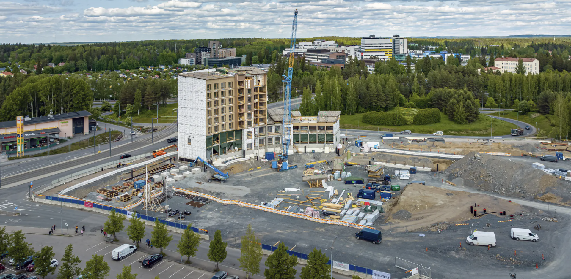 Hippos-kohteen työmaa laajana ilmakuvana