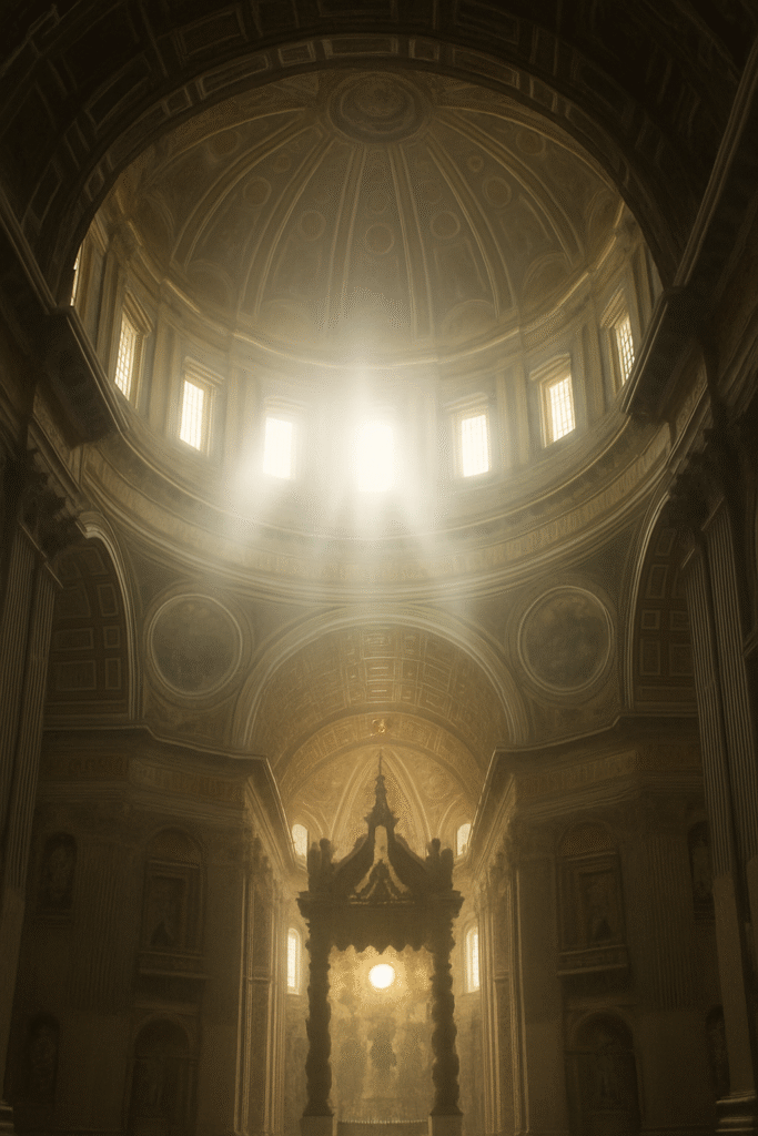 Pyhä ehtoollinen Pietarin kirkossa;Valo siivilöityy Pietarin kirkon kupolista