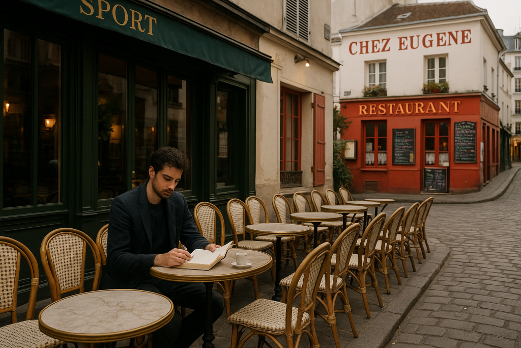 Pariisi 5 Yksinäinen henkilö Montmartren kahvilassa