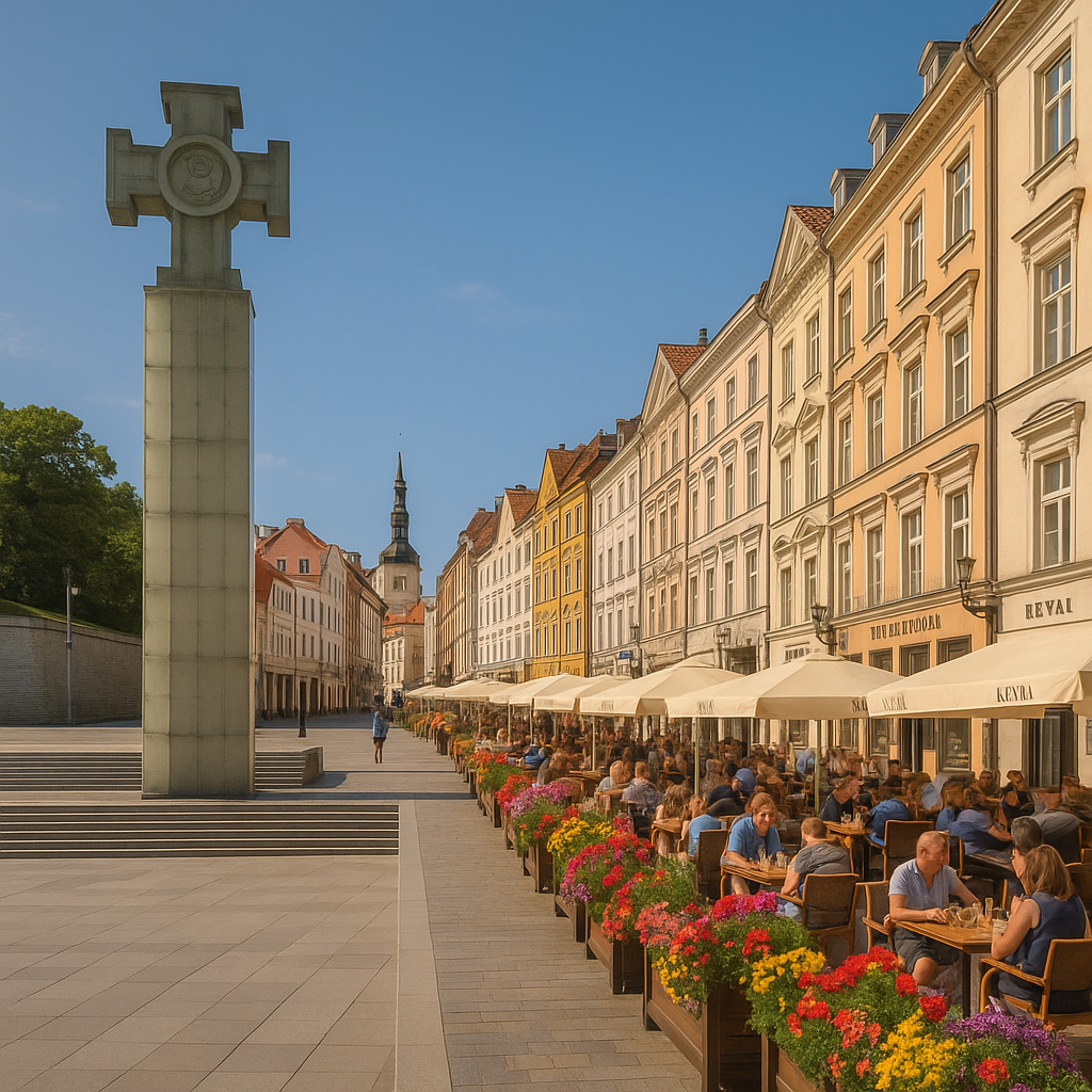 Tallinnan Vapaudenaukio,modernit kahvilat ja historialliset rakennukset