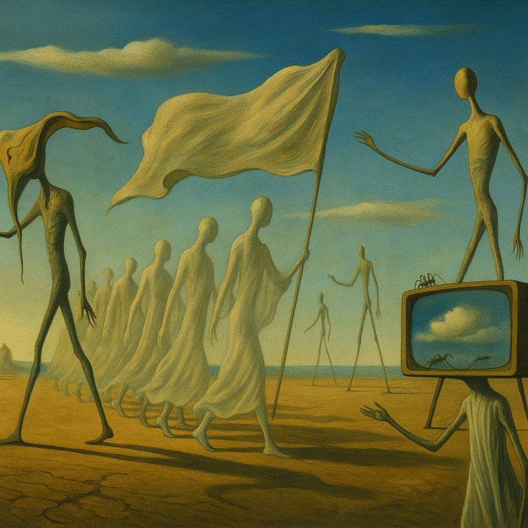 Läpinäkyvä paraati,surrealistinen runo näkymättömistä joukoista