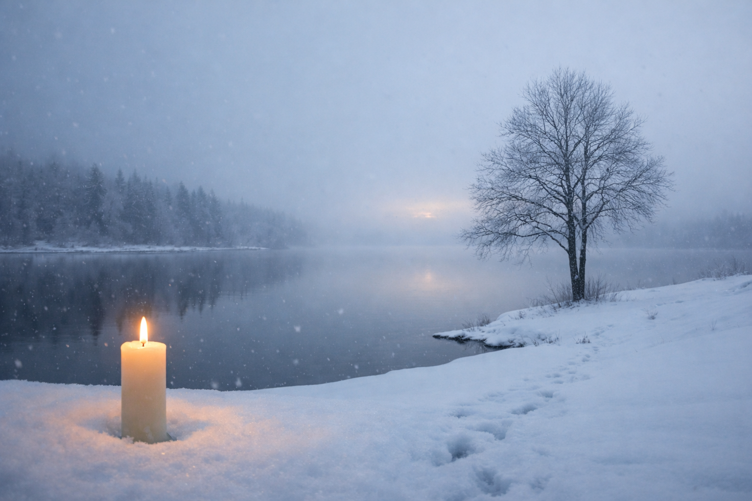 Luminen maisema kynttilän kanssa