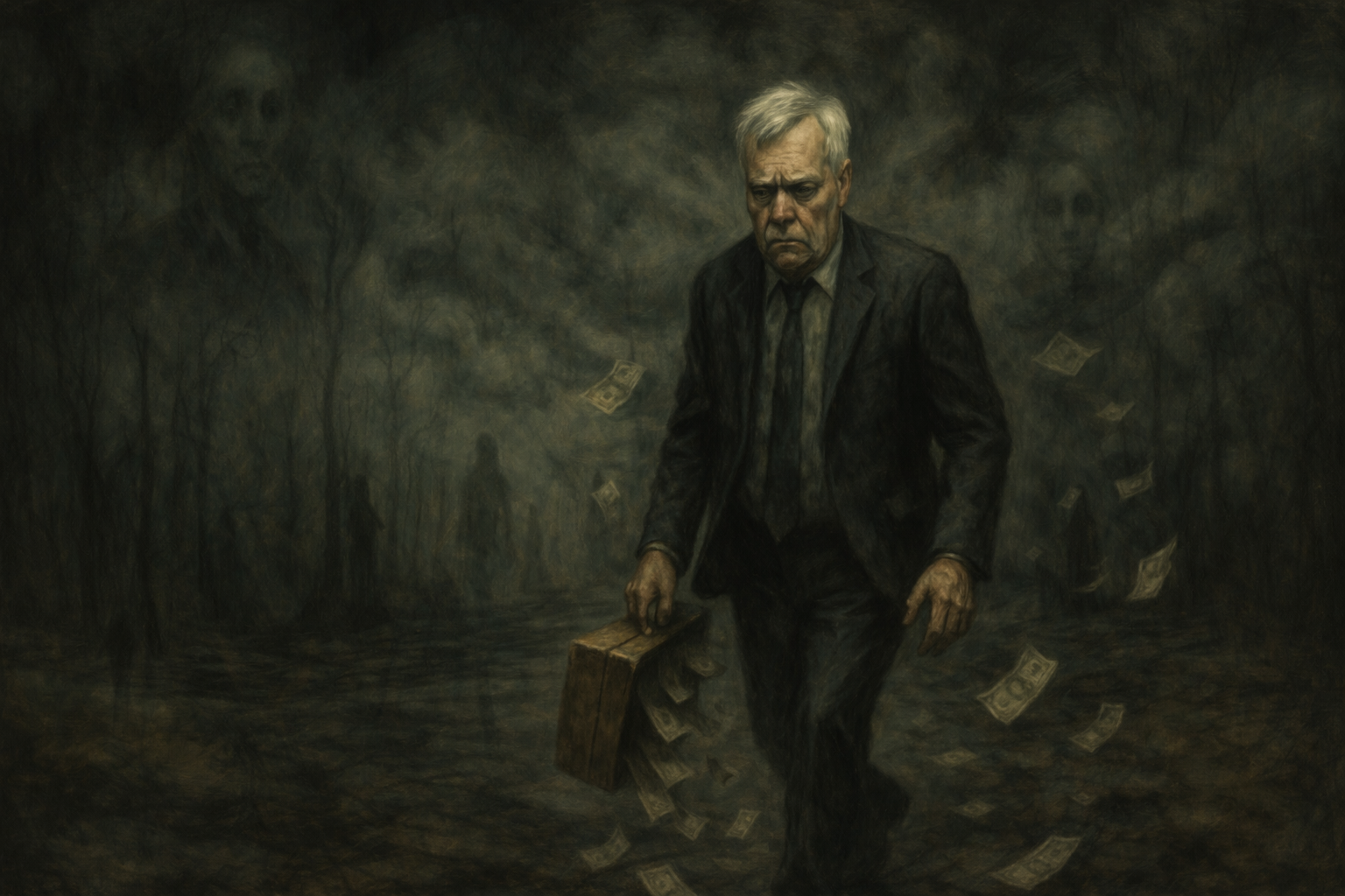 Antti Rinne rahan ympäröimänä,jotka hän menetti