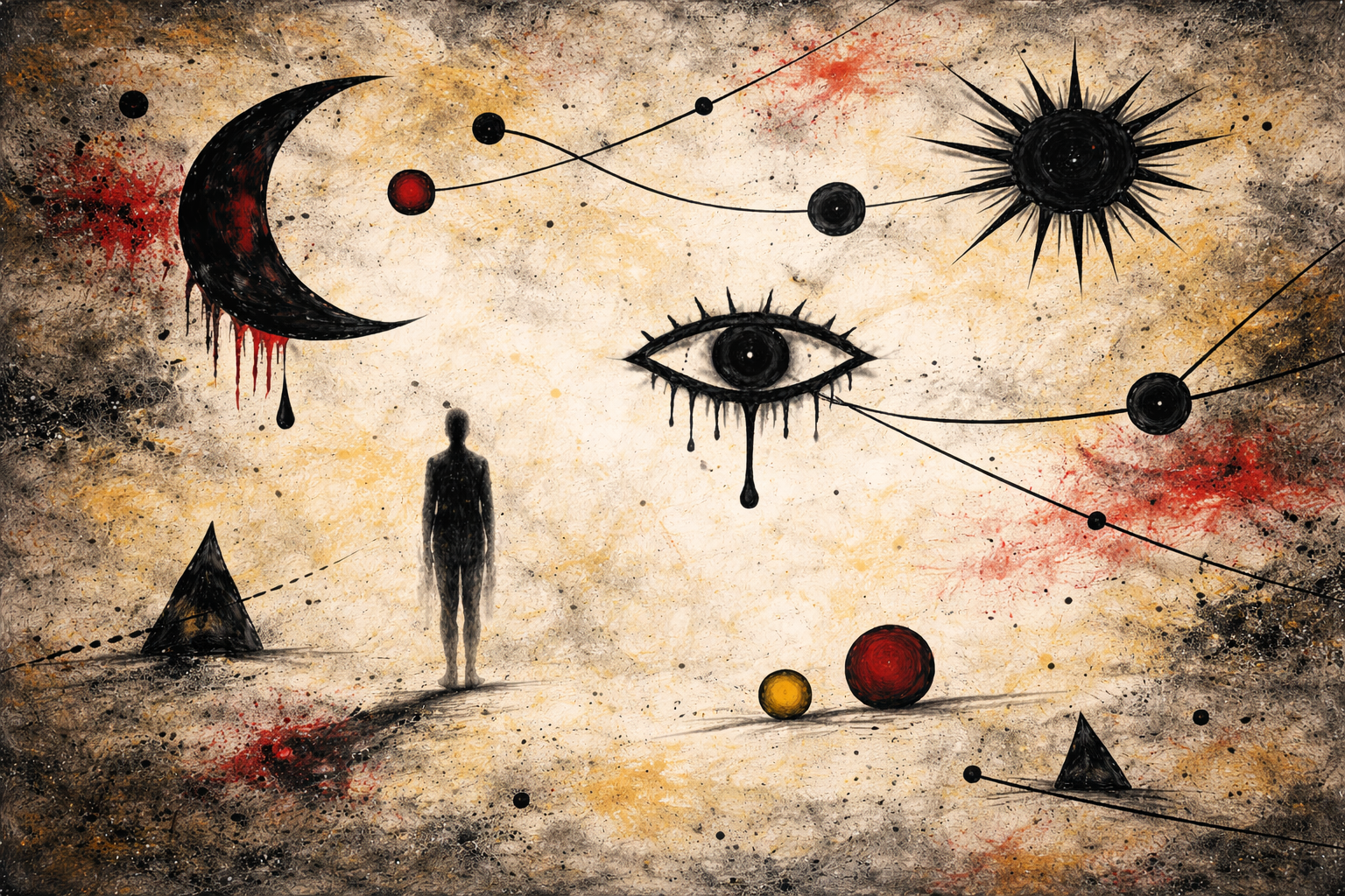 Abstrakti surrealistinen kuvavaikenemisesta ja puhumattomuuden kielestä