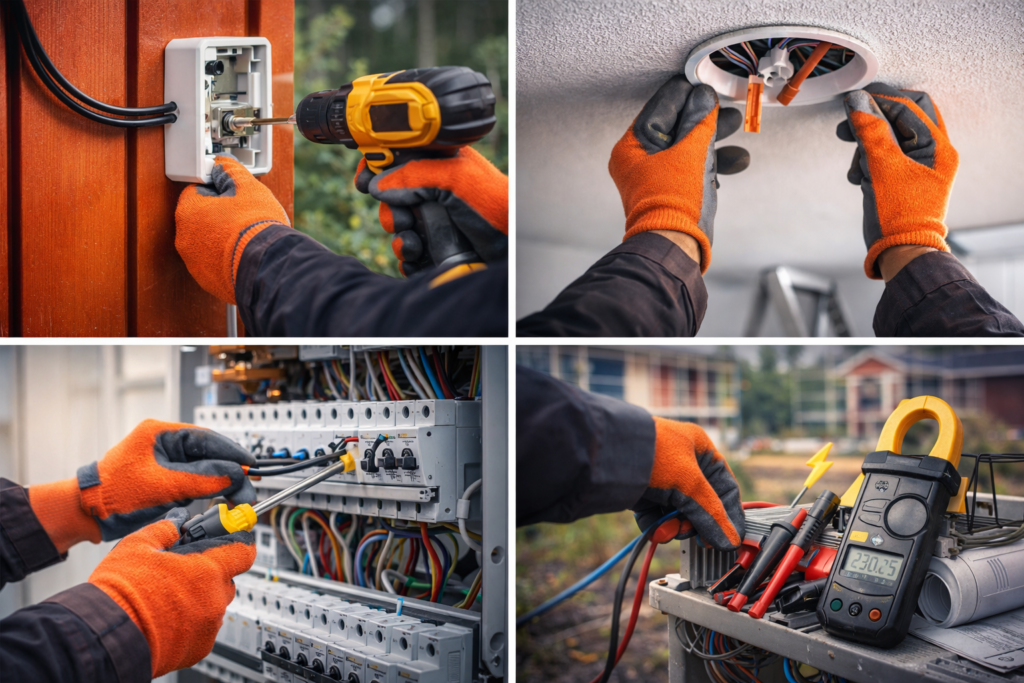 Sähkötyömies Kohvakka tekemässä kiinteistön sähkötöitä