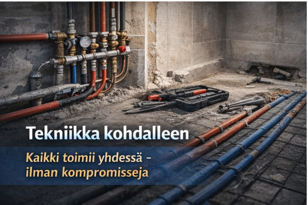 LVI-järjestelmän asennus ja putkistot paikallaan työmaalla