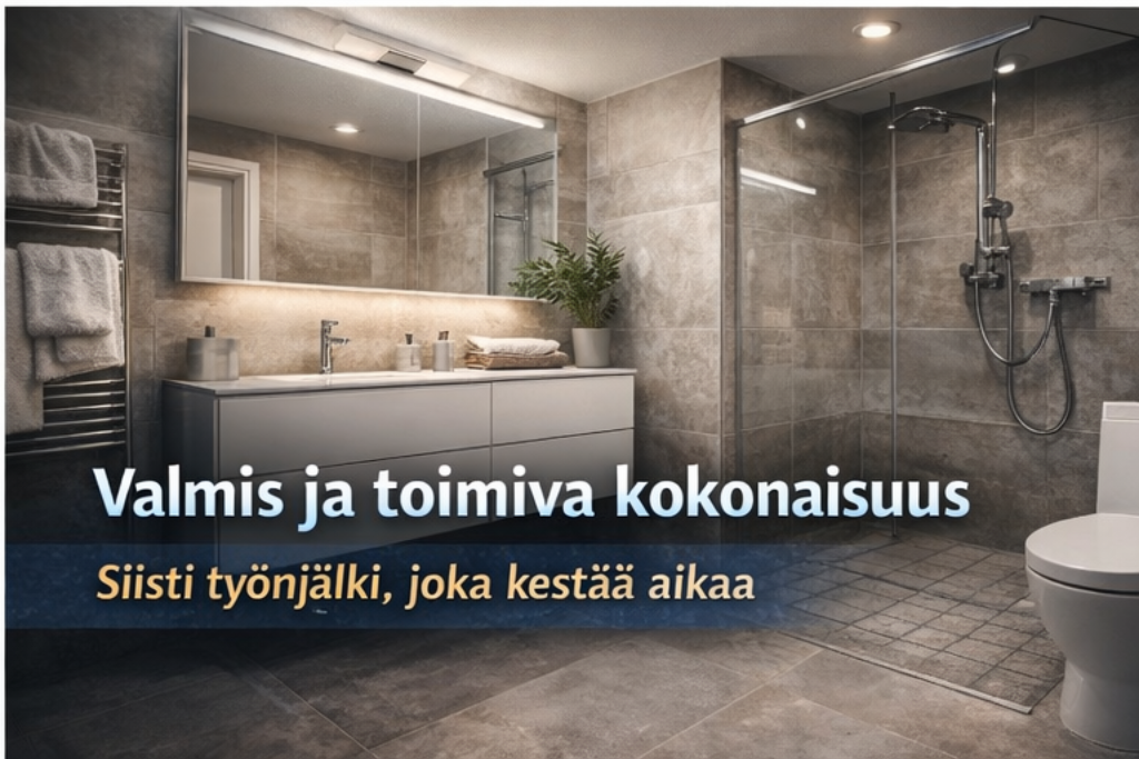 Valmis kylpyhuone ja toimiva kokonaisuus-siisti työnjälki