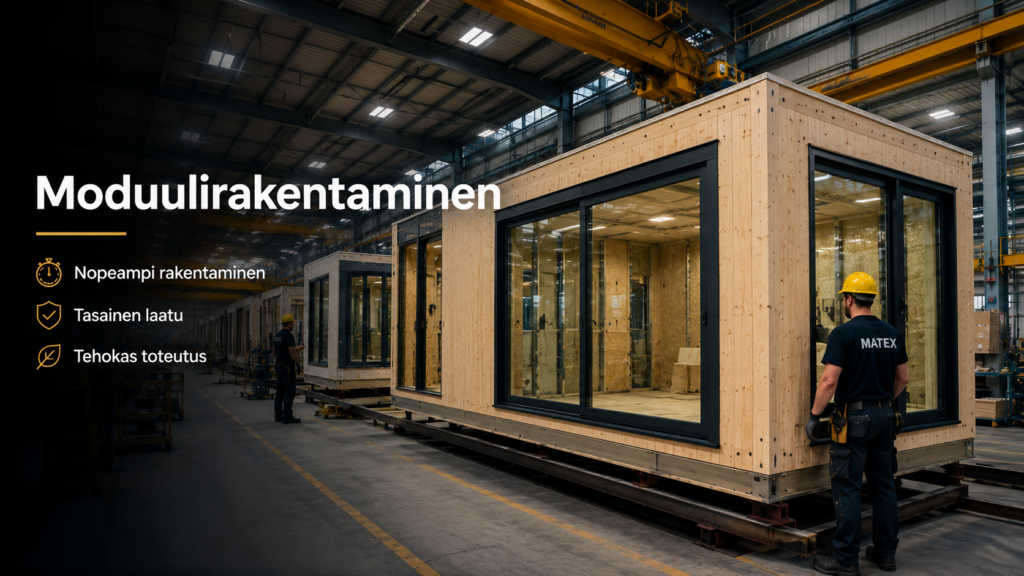 Matek Modules moduulirakentaminen tehdasolosuhteissa.